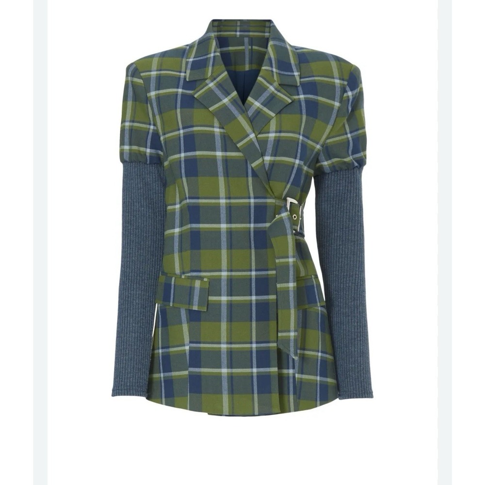 WeWoreWhat Plaid Blazer with Blue Sleeves